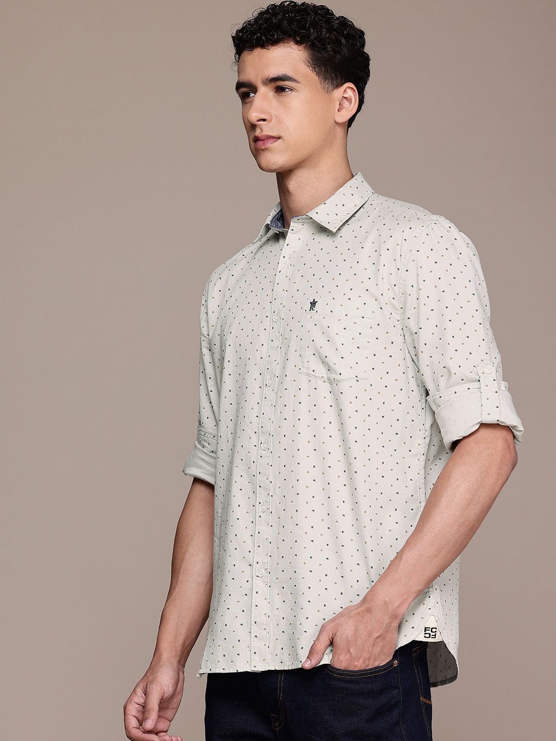 French Connection Slim Fit Textured Micro Ditsy Print Pure Cotton Casual Shirt