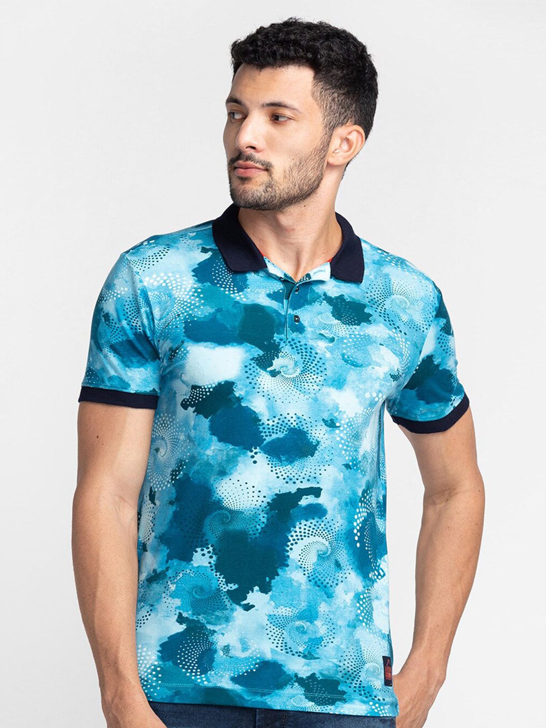 Being Human Abstract Printed Polo Collar Regular-Fit Knitted Casual T-shirt