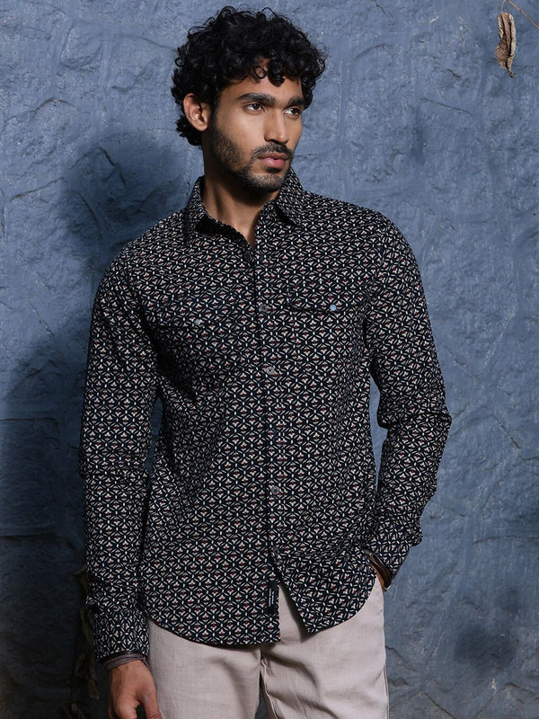 Thomas Scott Spread Collar Long Sleeves Premium Slim Fit Cotton Printed Casual Shirt