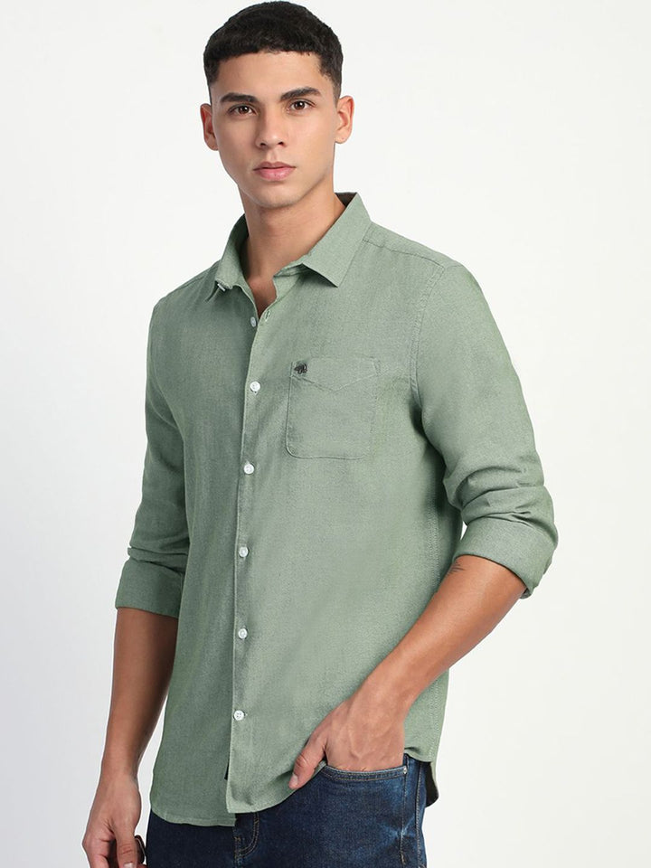 THE BEAR HOUSE Men Solid Cotton Slim Fit Casual Shirt