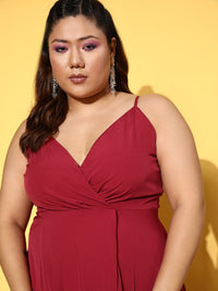 Berrylush Curve Plus Size Red Crepe Solid Fit & Flare Maxi Dress