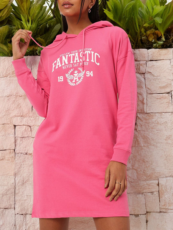 DressBerry Varsity Cool Printed Hooded T-shirt Dress