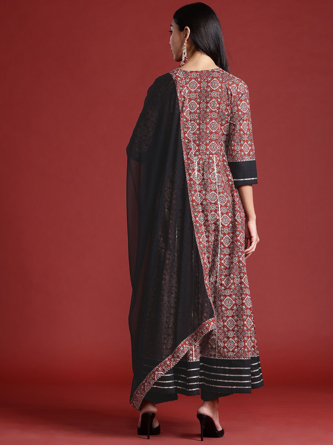 Anouk Women Ethnic Motifs Printed Angrakha Pure Cotton Kurta with Trousers & Dupatta