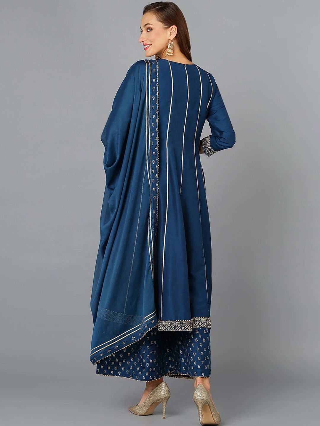 KALINI Floral Embroidered Sequinned Anarkali Kurta with Palazzos & Dupatta
