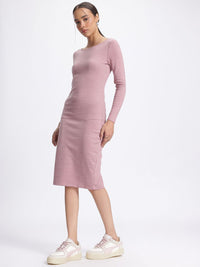 DressBerry Snuggy Yet Stunning Ribbed Boat Neck Bodycon Dress with Shining Elements
