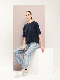 DILLINGER Women Oversized Drop Shoulder Ultra Soft Drapey Cotton Crew Neck T-Shirt