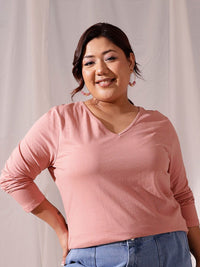 CURVY STREET Plus Size V-Neck Cotton T-shirt