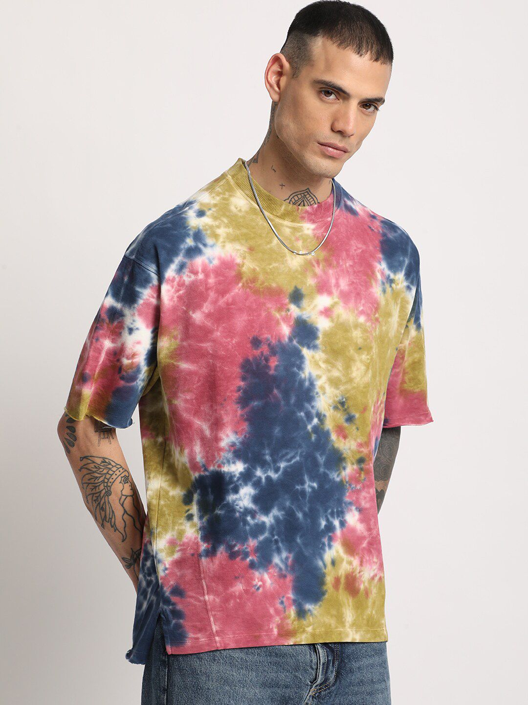 THE BEAR HOUSE Men Tie & Dye Loose Fit Cotton T-Shirt