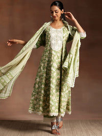 Libas Floral Embroidered Thread Work Pure Cotton Kurta & Trousers With Dupatta