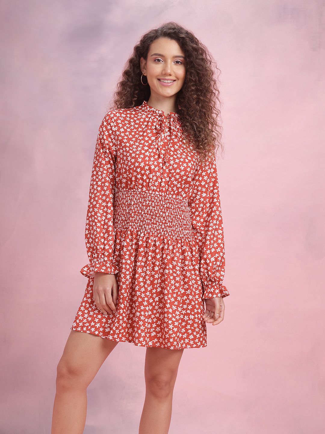 DressBerry Floral Print Smocked A-Line Dress