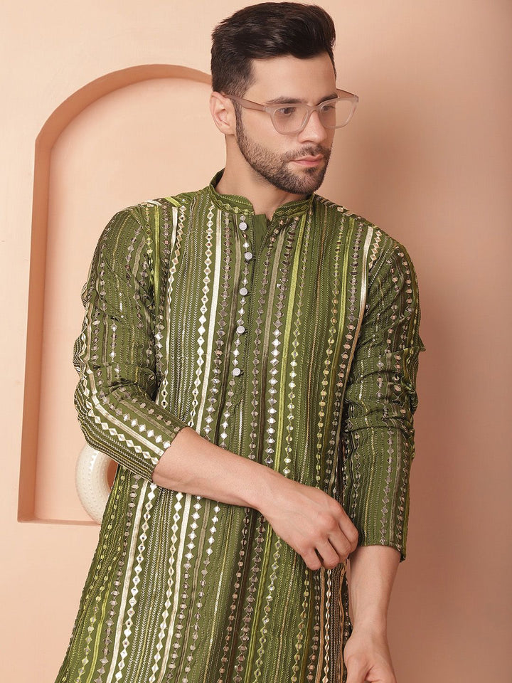 Jompers Geometric Embroidered Regular Mirror Work Straight Kurta With Pyjamas