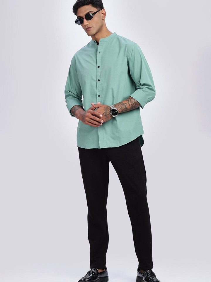Eszett Long Sleeves Mandarin Collar Opaque Pure Cotton Regular Fit Casual Shirt