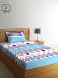 KLOTTHE Blue & White Geometric 210 TC Polycotton 2 Single Bedsheet with 2 Pillow Covers