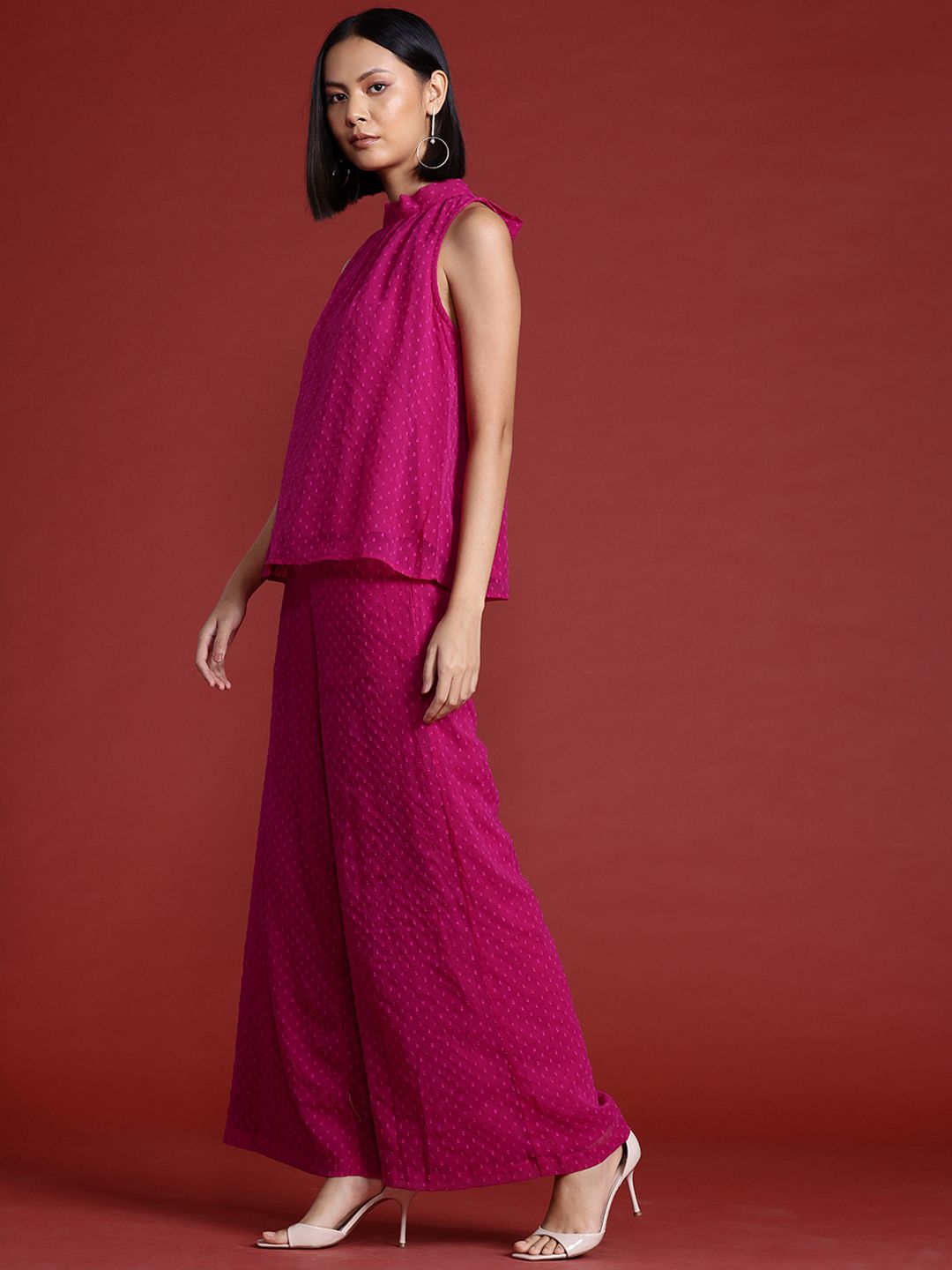 all about you Halter Neck Dobby Top with Parallel Trousers