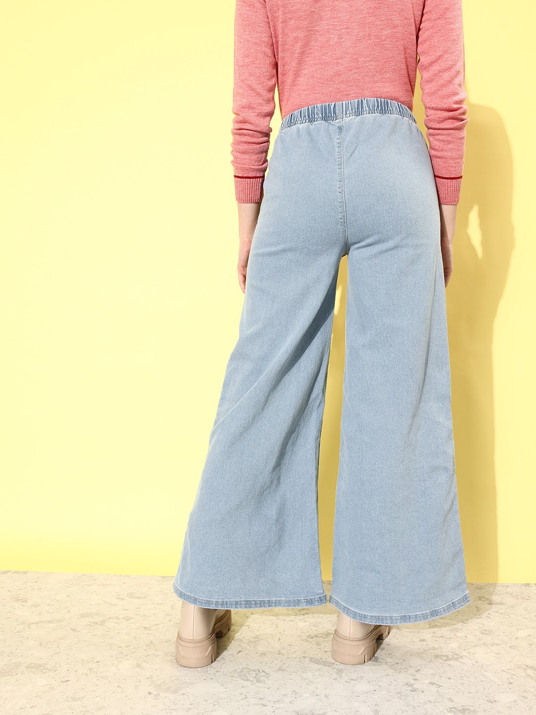 DressBerry Women Sky Blue We May Party Wide Leg Light Fade Stretchable Jeans