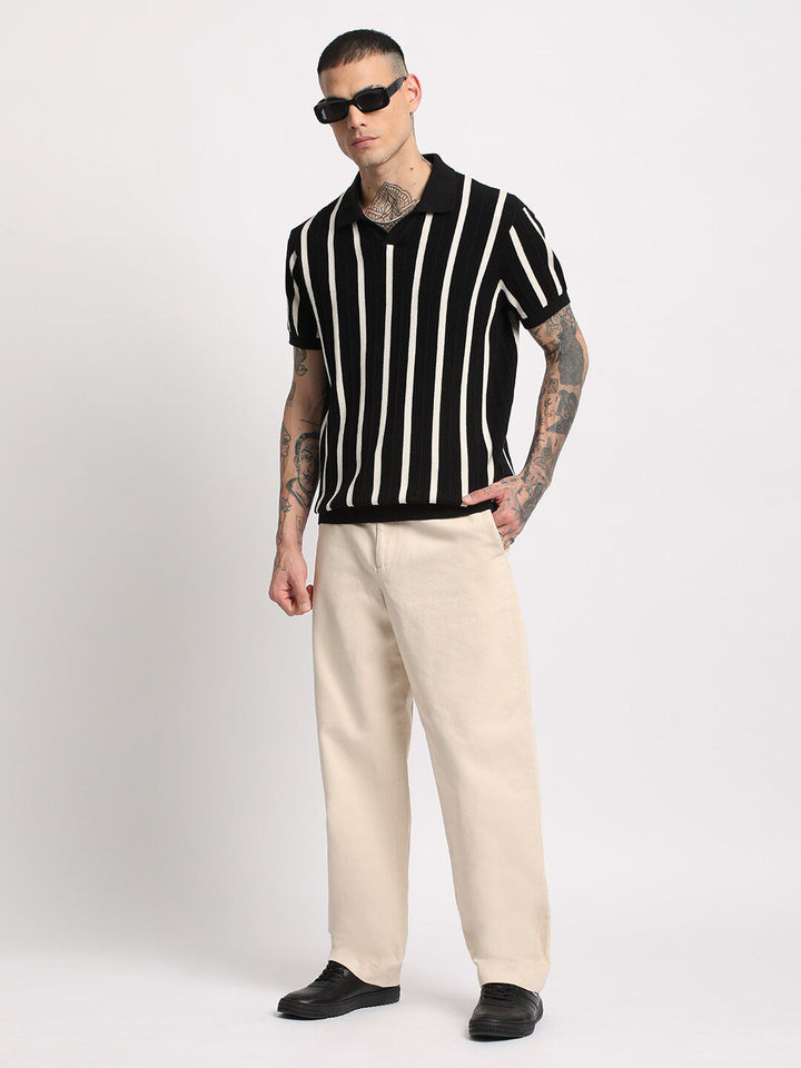 THE BEAR HOUSE Men Striped Regular Fit Cotton Polo Collar T-Shirt