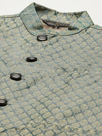SOJANYA Lelaki Kurta Kapas Tulen Chikankari Warna Peach dengan Jaket Churidar & Nehru