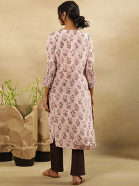 W Floral Printed V-Neck Mirror Work Kurta