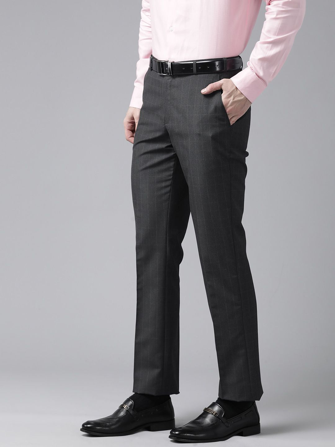 Park Avenue Men Checked Smart Fit Low-Rise Trousers