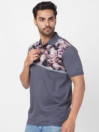 Park Avenue Floral Printed Polo Collar Pure Cotton Slim Fit T-shirt