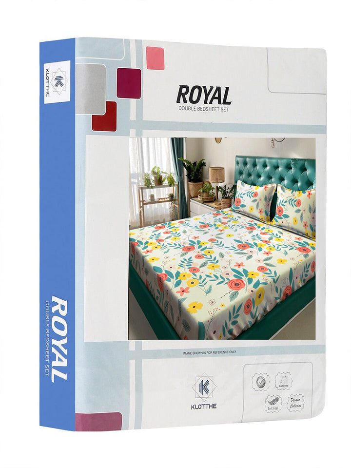 KLOTTHE White Floral Cotton 300 TC King Fine Bedsheet dengan 2 Sarung Bantal-98 x 87 inci