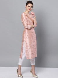 STREET 9 Women Pink & White Self Design Kurta with Trousers