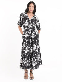 Rareism Floral Printed Fit & Flare Cotton Maxi Dress