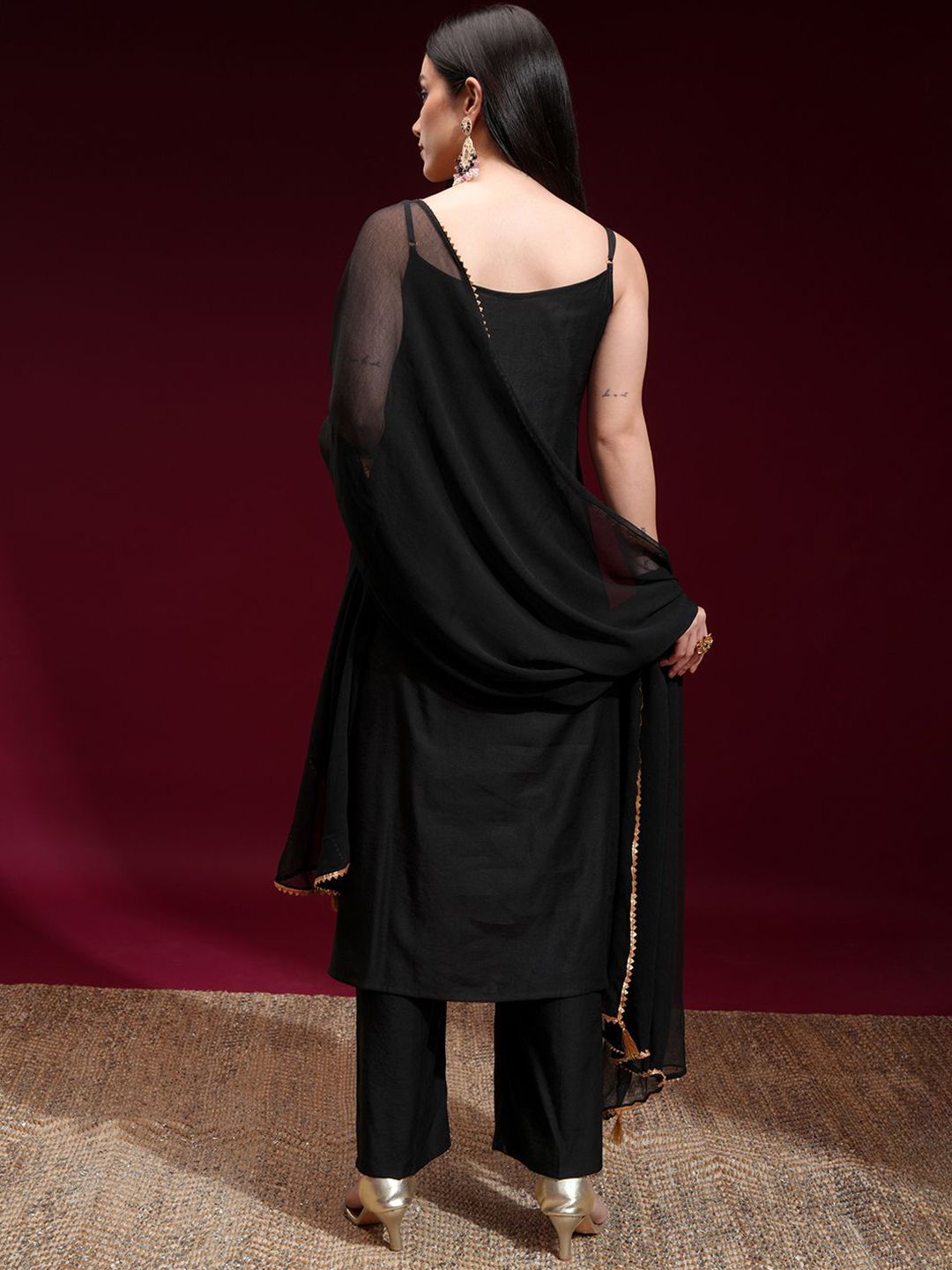 Vishudh Women Embroidered Kurta with Elasticated Pants and Dupatta