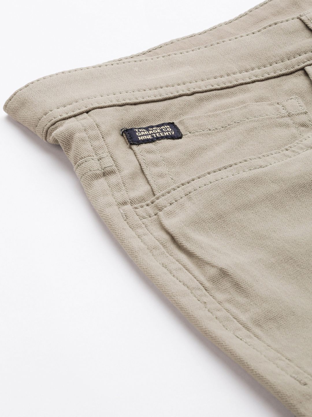 The Indian Garage Co Men Taupe Solid Chinos Trousers