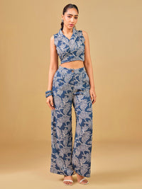 Global Desi Printed Lapel Collar Top & Palazzos