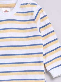 Moms Love Infants Boys Pure Cotton Applique Detail Dungaree With Striped T-Shirt