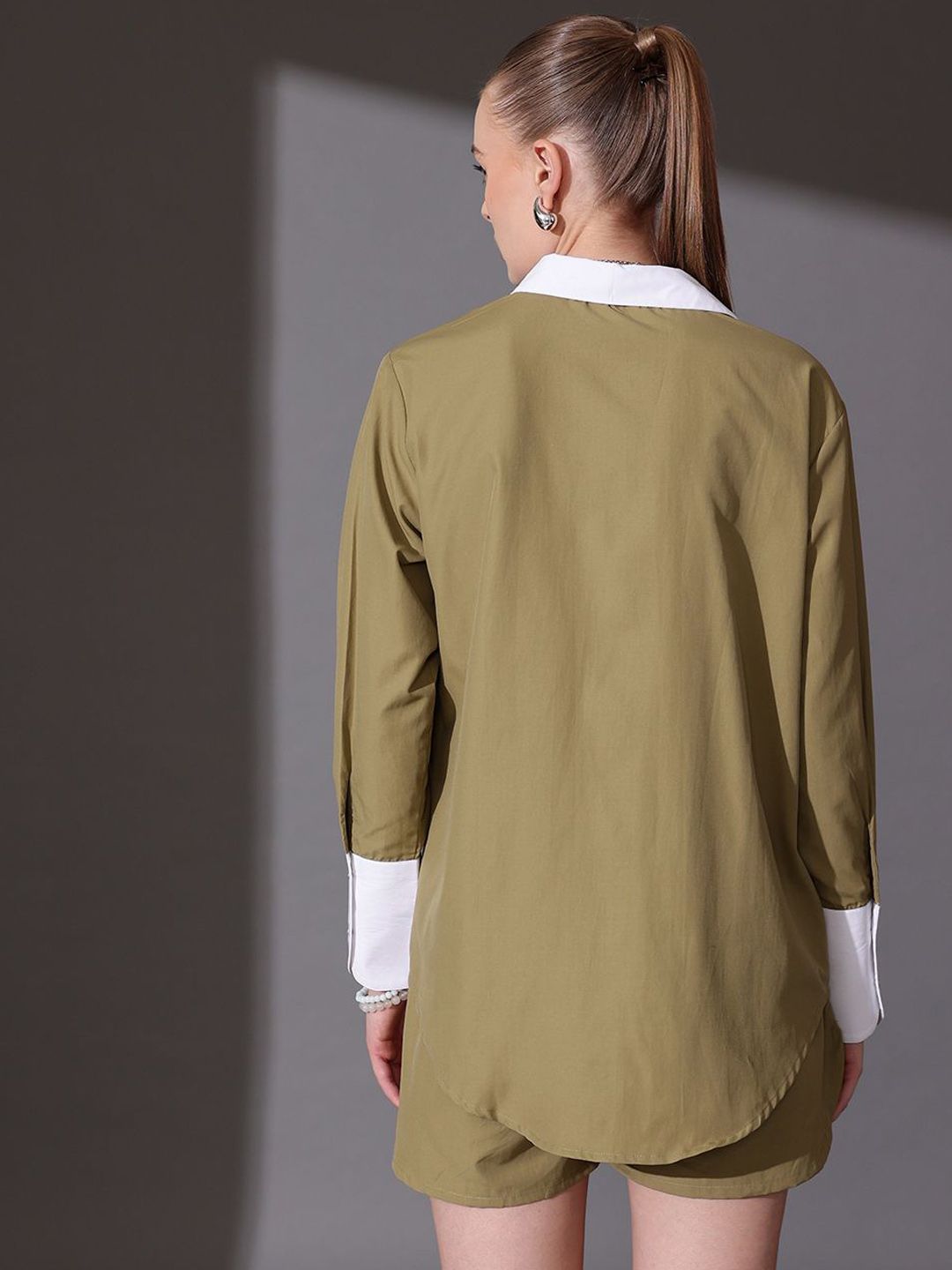 STREET 9 Solid Pure Cotton Shirt & Shorts Co-Ord Set
