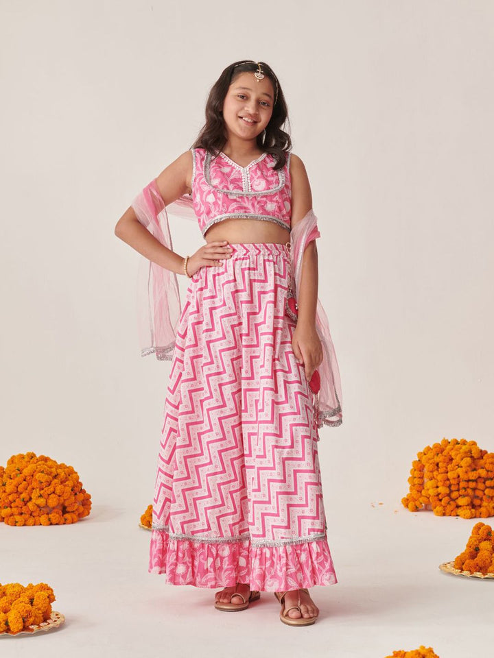 pspeaches Girls Printed Ready to Wear Lehenga & Blouse With Dupatta