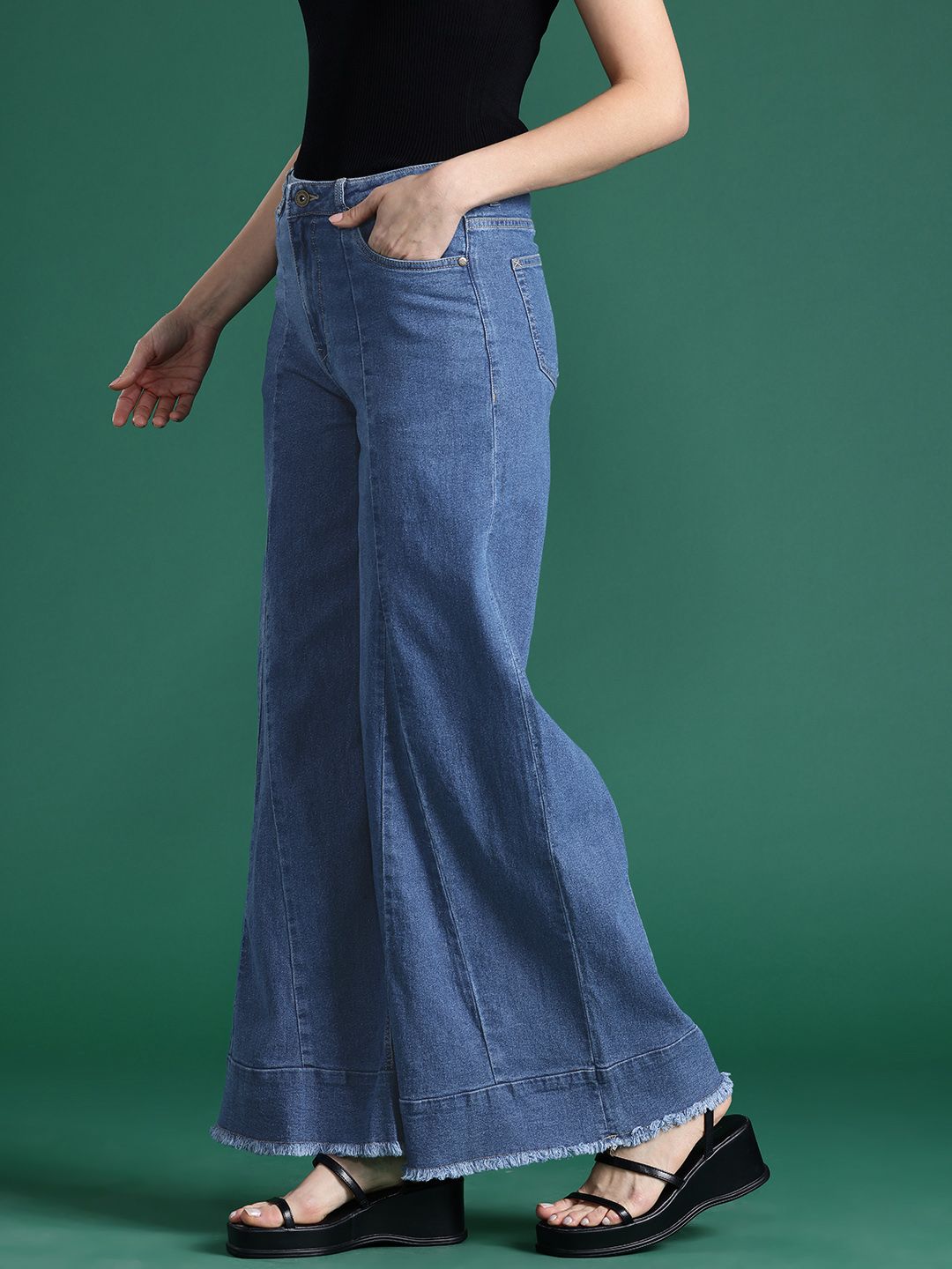 Pakaian wanita pakaian jeans lebar kaki lebar