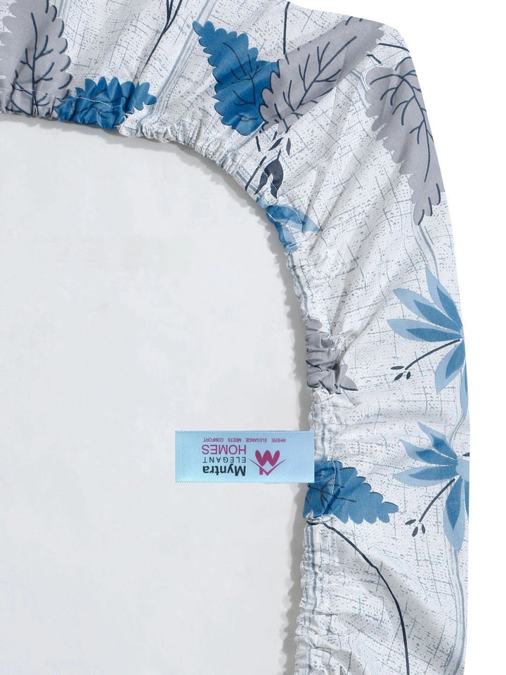 Myntra Elegant Homes Blue & Grey Floral 400 TC Single Bedsheet with 1 Pillow Covers