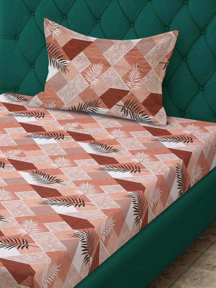 KLOTTHE Rust & Brown Floral Printed Pure Cotton 400 TC Single Bedsheet With Pillow Cover