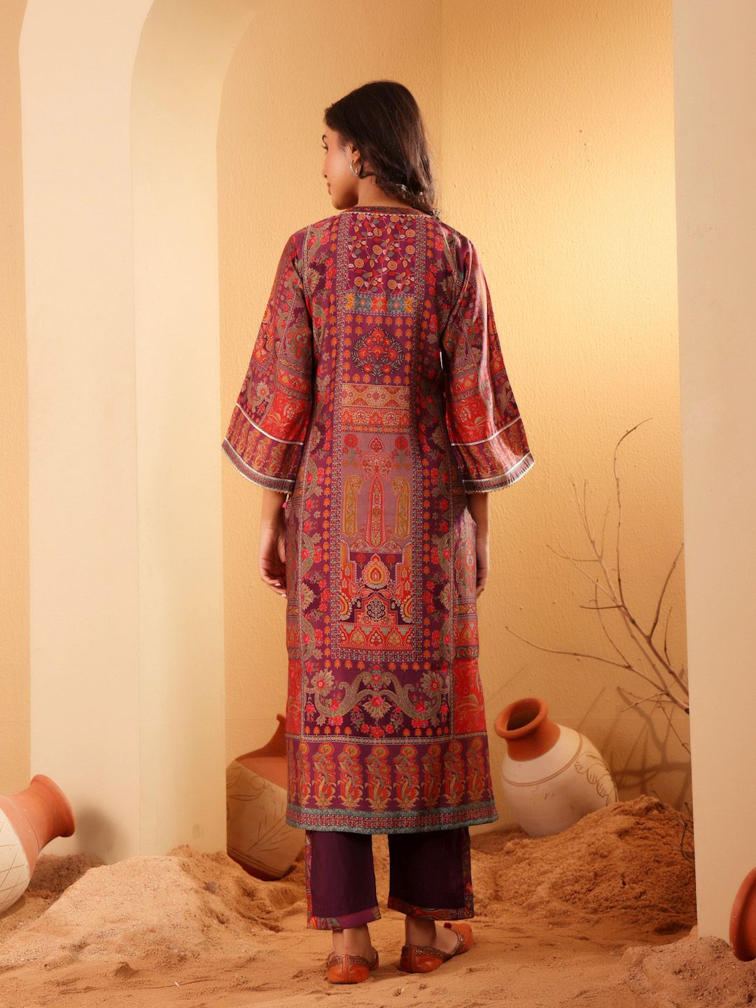 Varanga Ethnic Motifs Printed Gotta Patti Chanderi Silk Kurta With Trousers