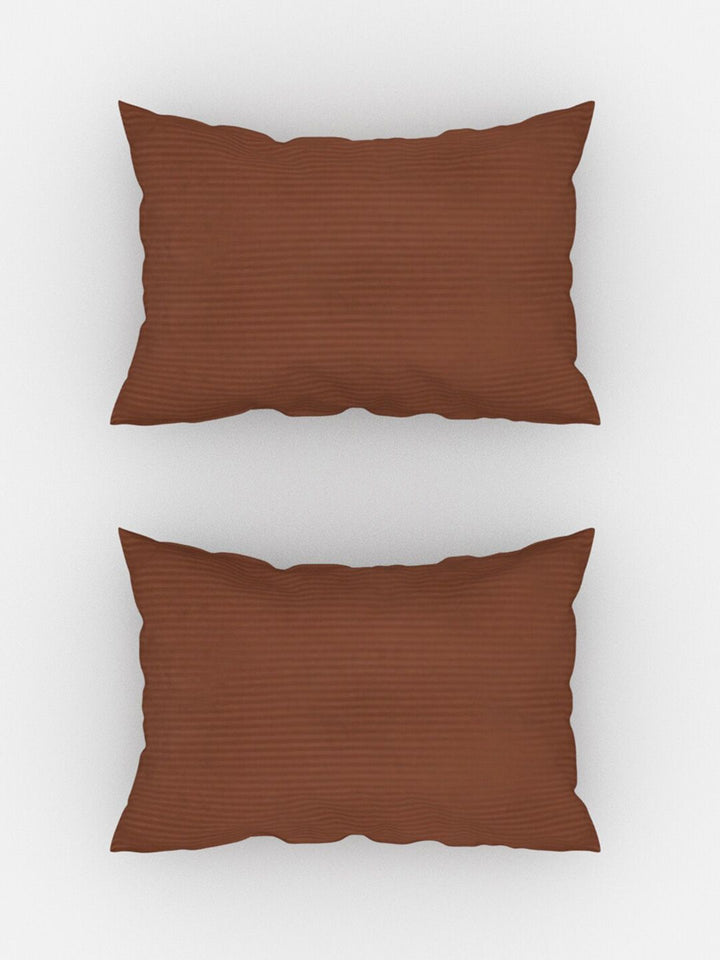 TEAL BY CHUMBAK Coffee Brown Striped Satin 210 TC Queen Bedsheet with 2 Pillow Covers