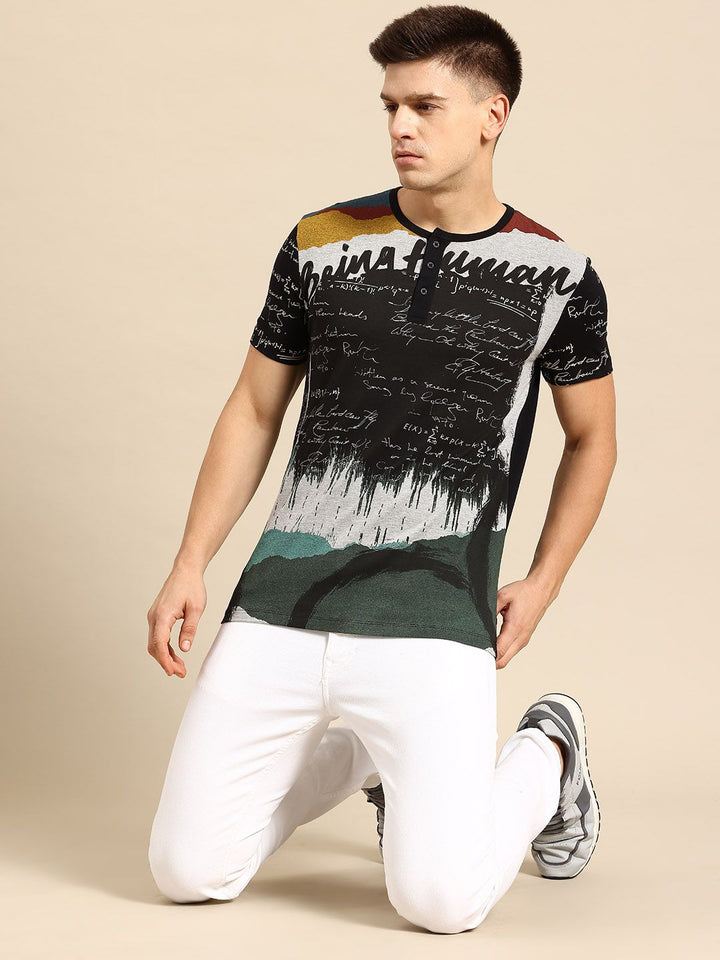 Being Human Typography Henley Neck T-shirt