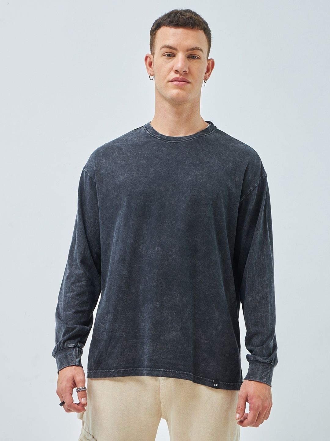 Bewakoof Round Neck Long Drop Shoulder Sleeves Pure Cotton Oversized T-shirt