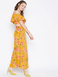 Berrylush Women Yellow & Pink Floral Printed Top with Skirt