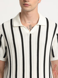 THE BEAR HOUSE Striped Regular Fit Polo Collar Cotton T-shirt