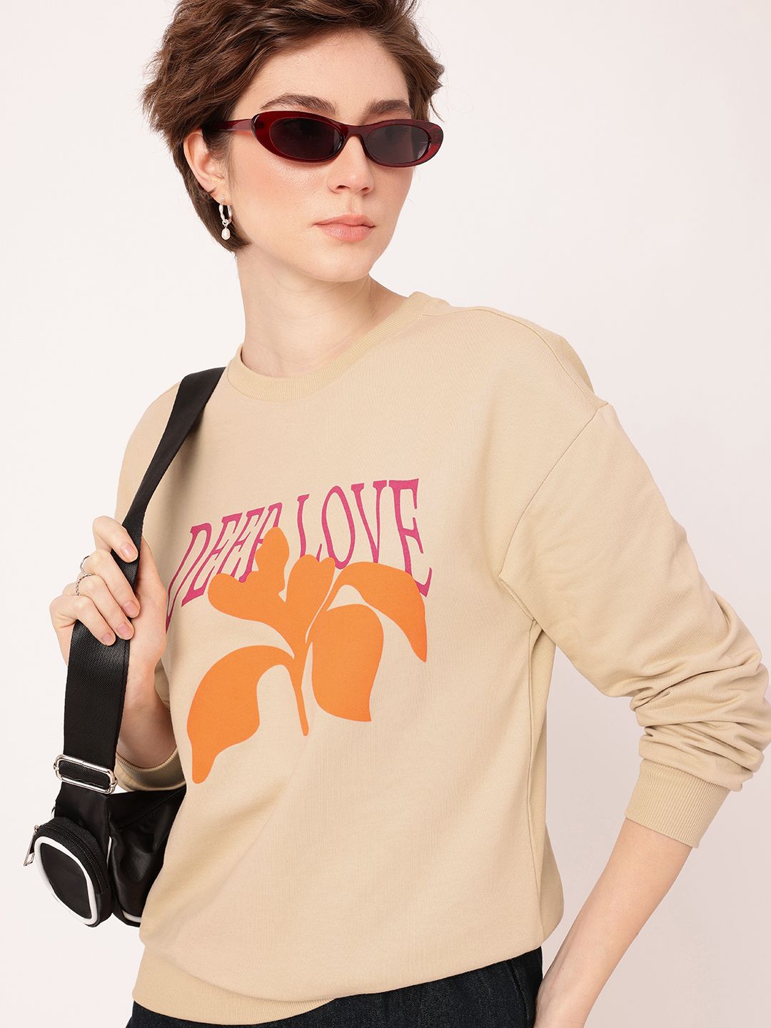 DressBerry Chic Charm Printed Cotton Terry Relaxed Fit Sweatshirt