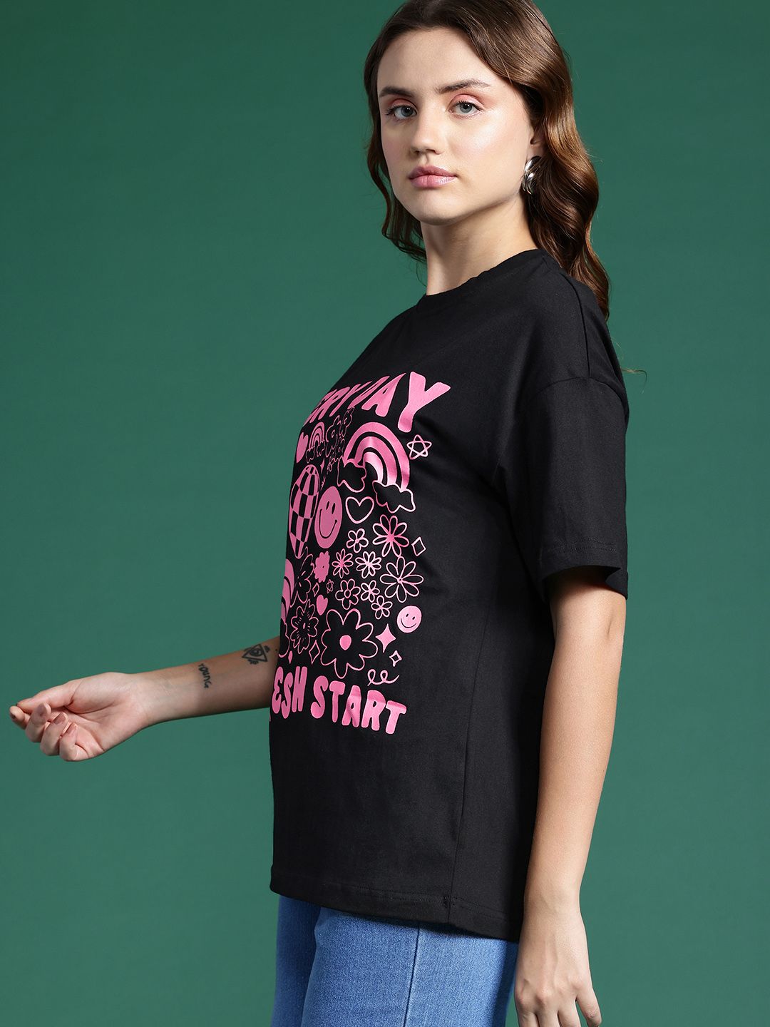 DressBerry Women Printed Pure Cotton T-shirt