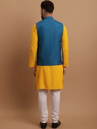 SOJANYA Motif Etnik Bersulam Kurta Kapas Tulen Biasa dengan Jaket Churidar & Nehru