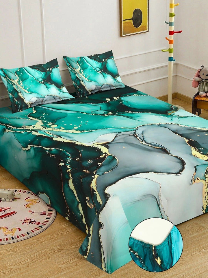 Myntra Elegant Homes Green 400 TC King Bedsheet with 2 Pillow Covers