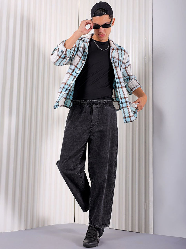The Indian Garage Co Men Baggy Fit Cotton Elasticated Waist Jeans