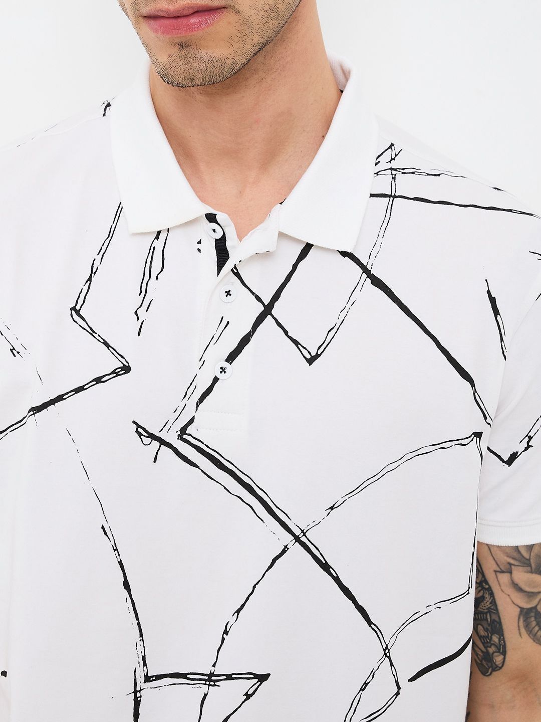 SPYKAR Men Abstract Printed Polo Collar Cotton Slim Fit T-shirt