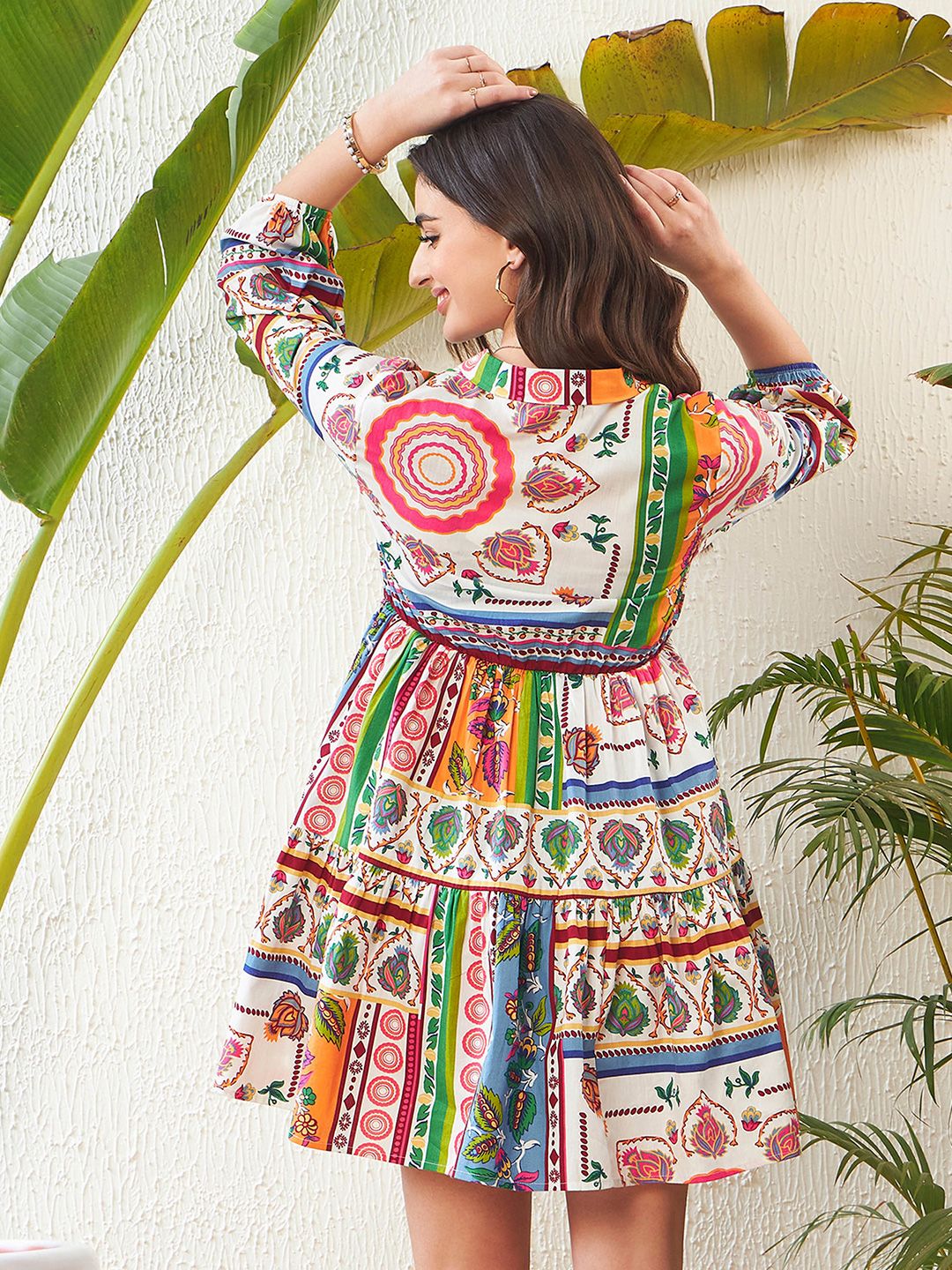 SASSAFRAS Ethnic Motif Printed Pure Cotton Fit and Flare Dress