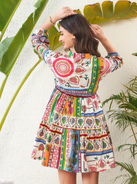 SASSAFRAS Ethnic Motif Printed Pure Cotton Fit and Flare Dress